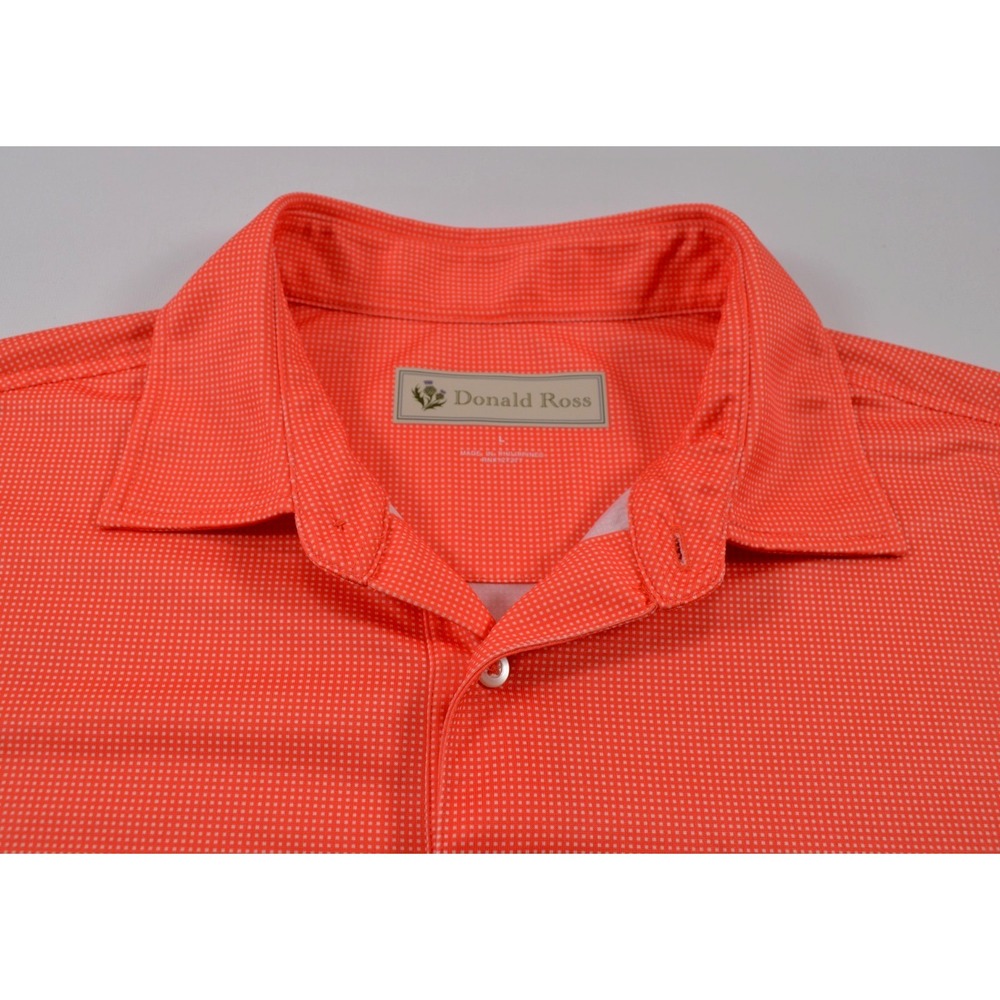 Donald Ross Polo Shirt Mens L‎ Orange Polka Dots Short Sleeves